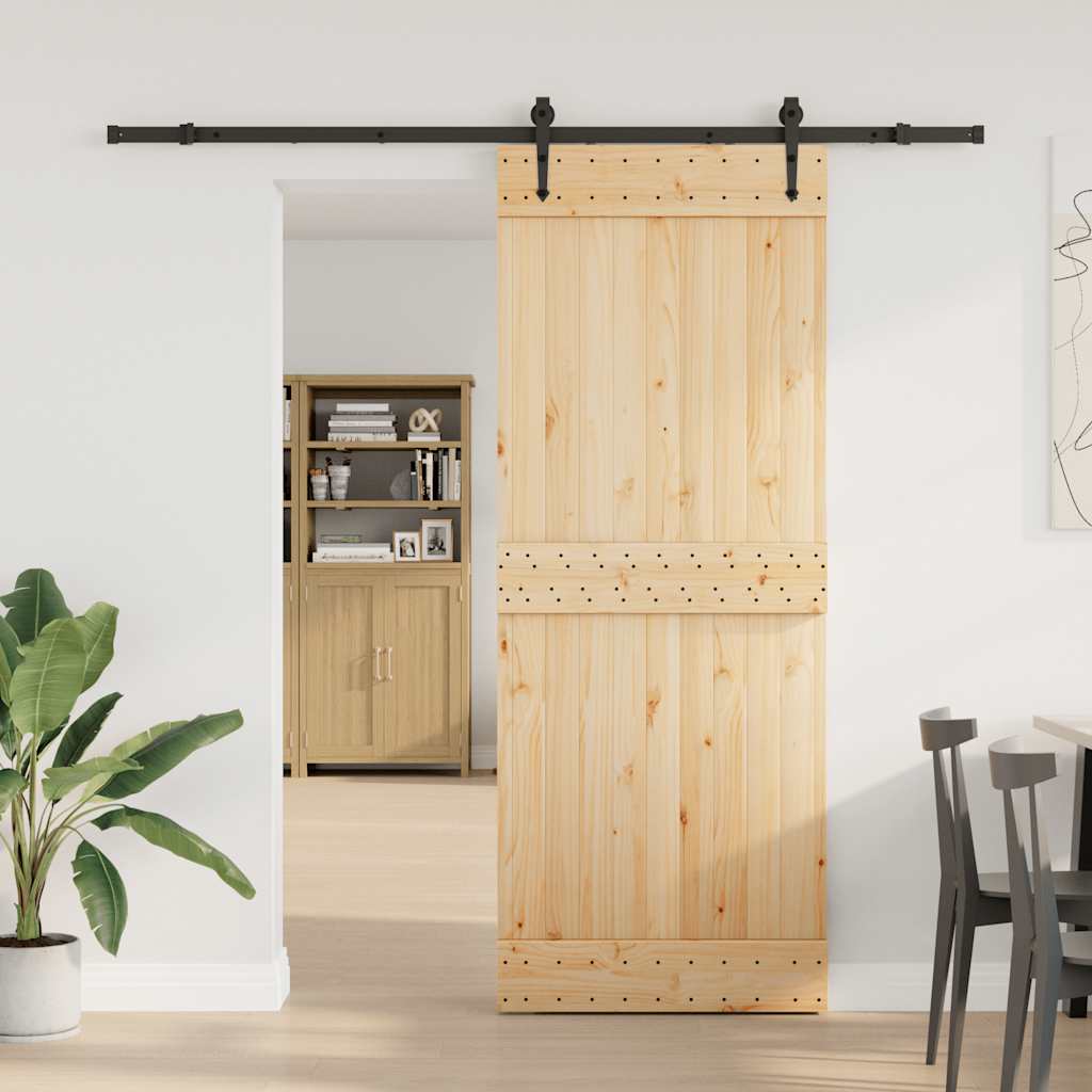 Sliding Door with Hardware Set 80x210 cm Solid Wood Pine