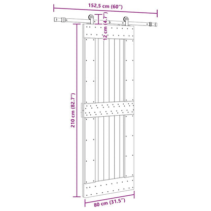 Sliding Door with Hardware Set 80x210 cm Solid Wood Pine