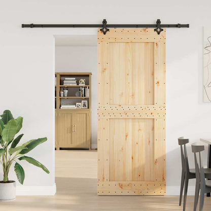 Sliding Door with Hardware Set 95x210 cm Solid Wood Pine
