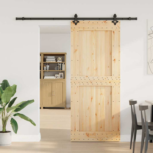 Sliding Door with Hardware Set 95x210 cm Solid Wood Pine