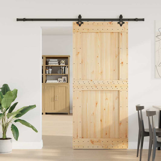 Sliding Door with Hardware Set 100x210 cm Solid Wood Pine