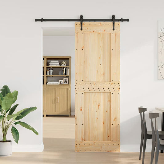 Sliding Door with Hardware Set 80x210 cm Solid Wood Pine