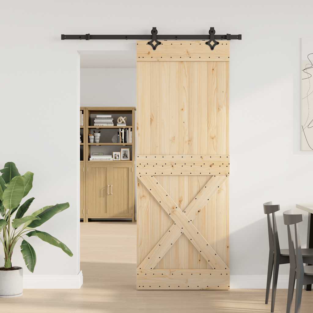 Sliding Door with Hardware Set 85x210 cm Solid Wood Pine