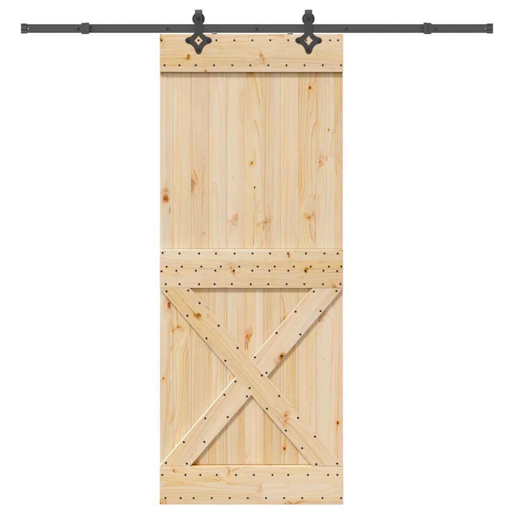 Sliding Door with Hardware Set 90x210 cm Solid Wood Pine