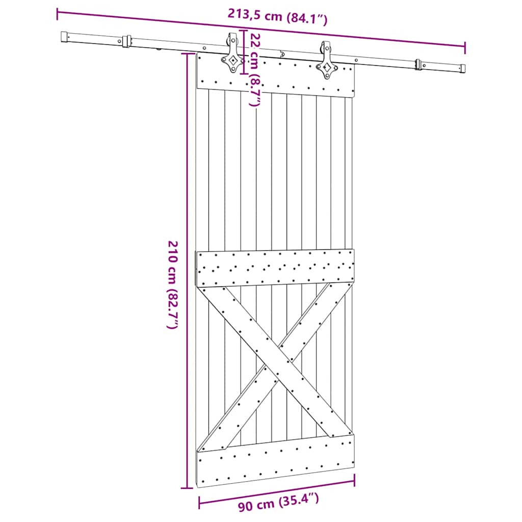 Sliding Door with Hardware Set 90x210 cm Solid Wood Pine