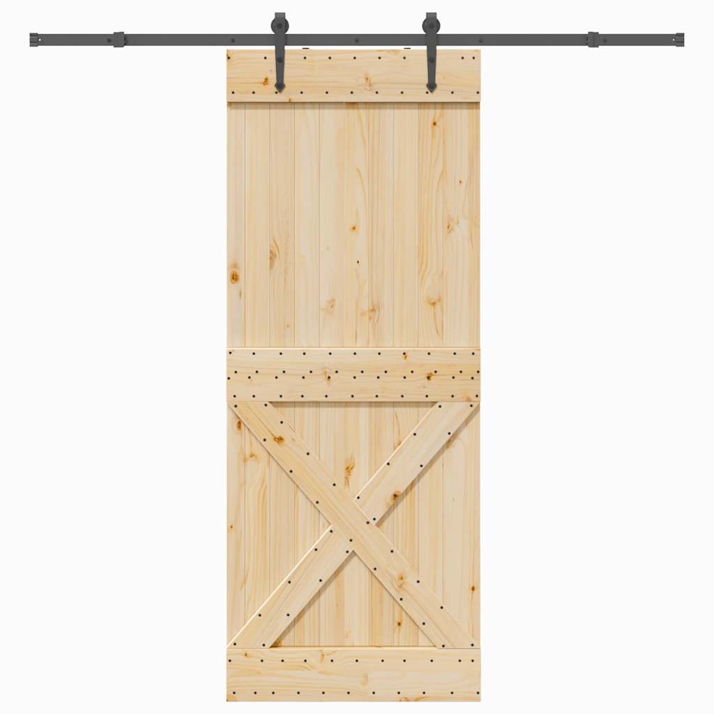Sliding Door with Hardware Set 90x210 cm Solid Wood Pine