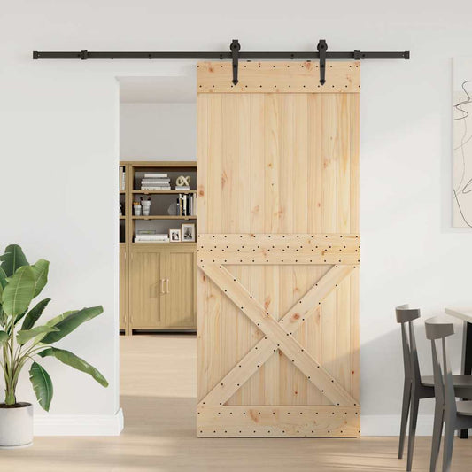 Sliding Door with Hardware Set 100x210 cm Solid Wood Pine