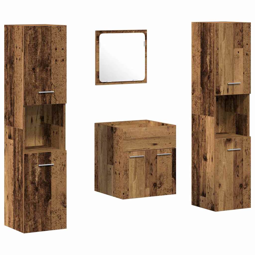 Bathroom Furniture Set with Door 4 pcs Old Wood Engineered Wood