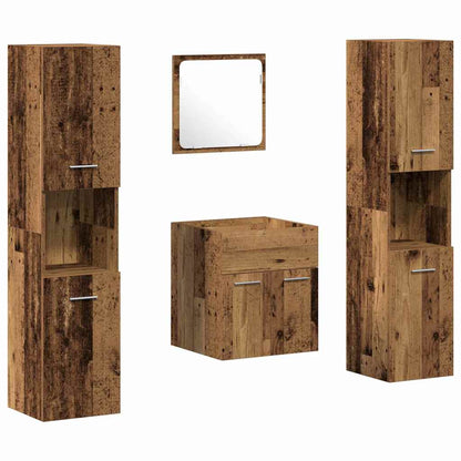 Bathroom Furniture Set with Door 4 pcs Old Wood Engineered Wood