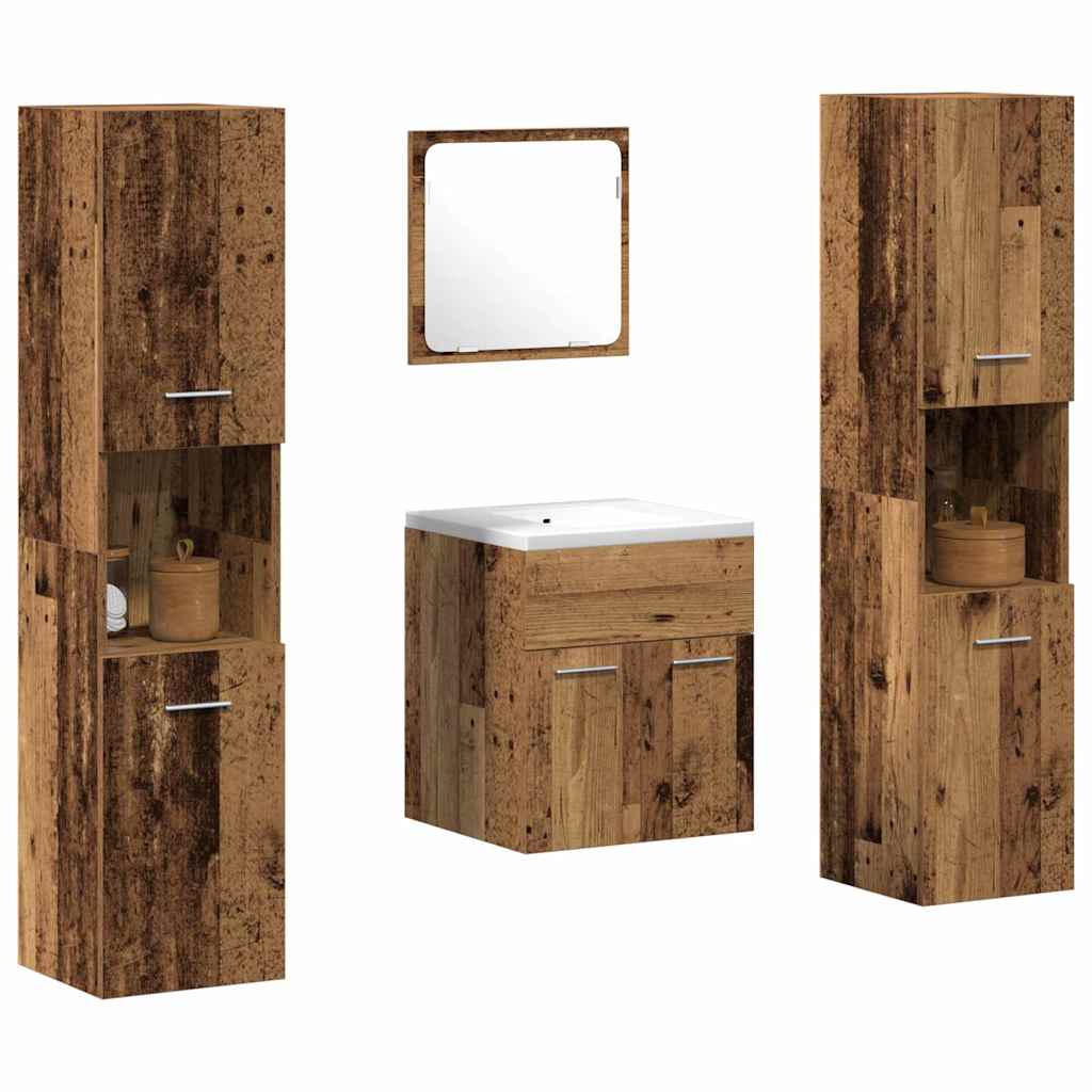 Bathroom Furniture Set with Door 4 pcs Old Wood Engineered Wood