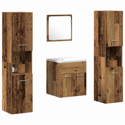 Bathroom Furniture Set with Door 4 pcs Old Wood Engineered Wood