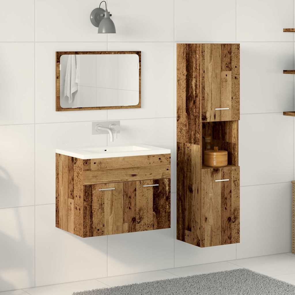 Bathroom Furniture Set with Door 3 pcs Old Wood Engineered Wood