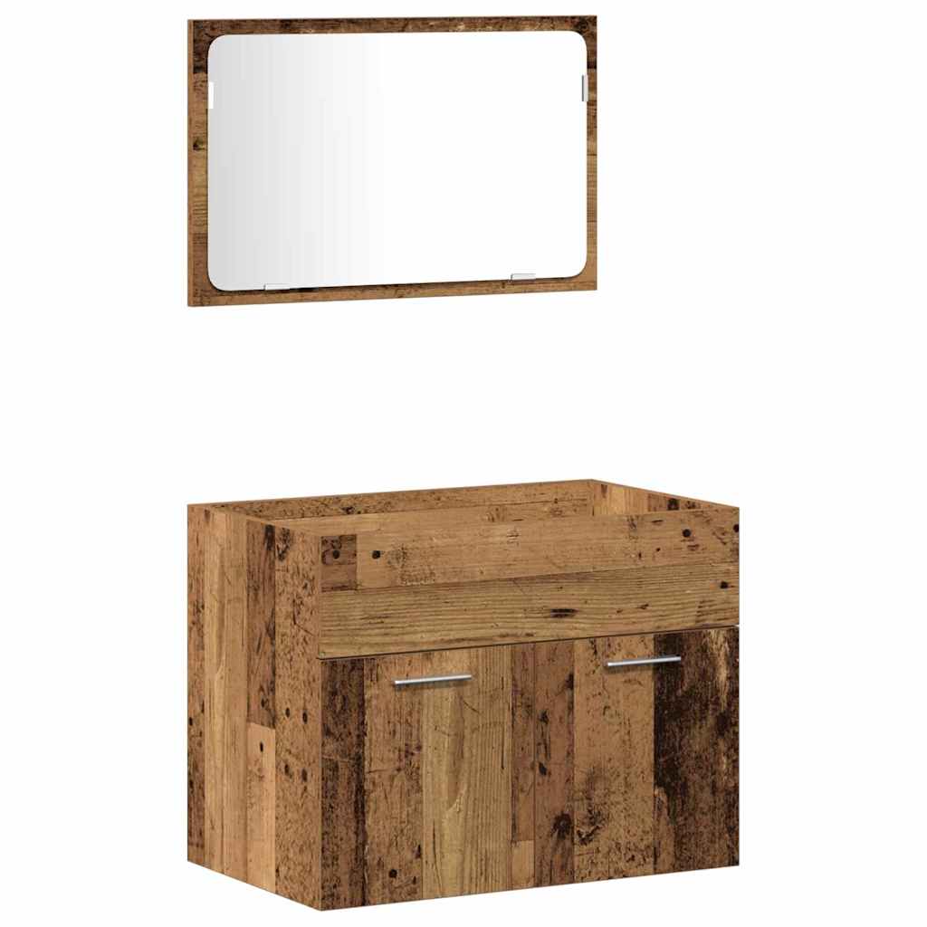 Bathroom Furniture Set with Door 3 pcs Old Wood Engineered Wood