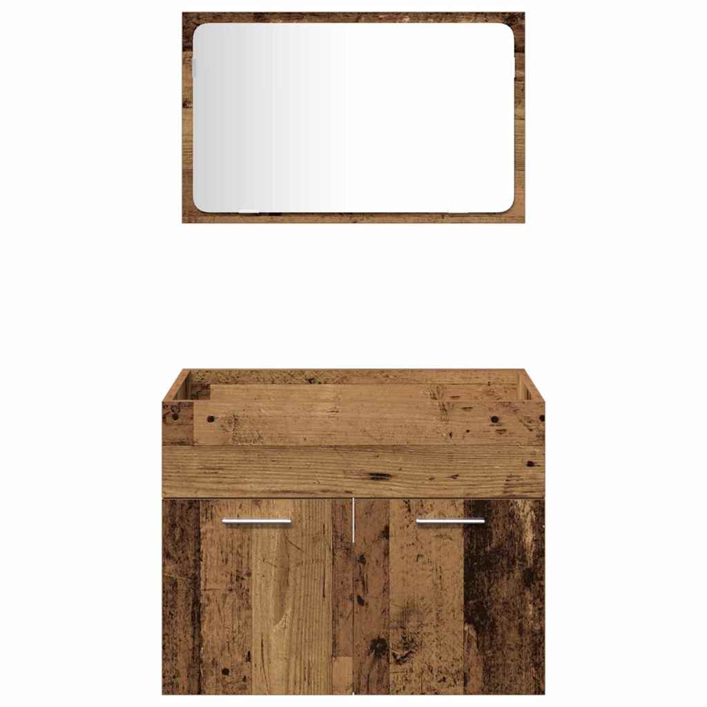 Bathroom Furniture Set with Door 3 pcs Old Wood Engineered Wood