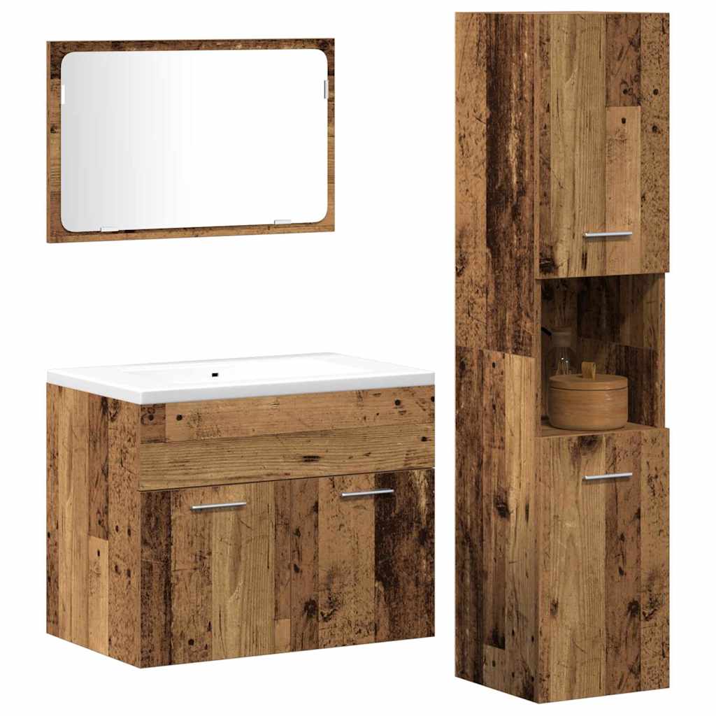 Bathroom Furniture Set with Door 3 pcs Old Wood Engineered Wood