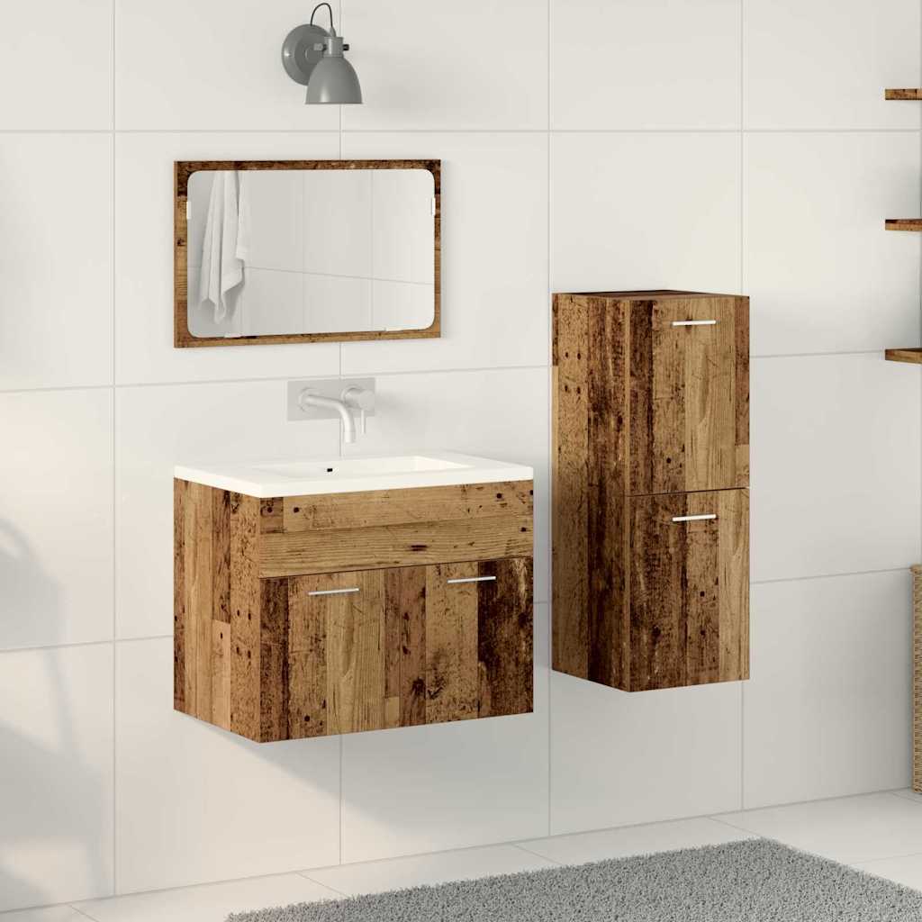 Bathroom Furniture Set 3 pcs Old Wood Engineered Wood