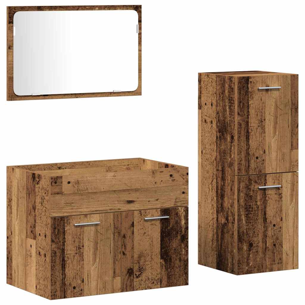Bathroom Furniture Set 3 pcs Old Wood Engineered Wood