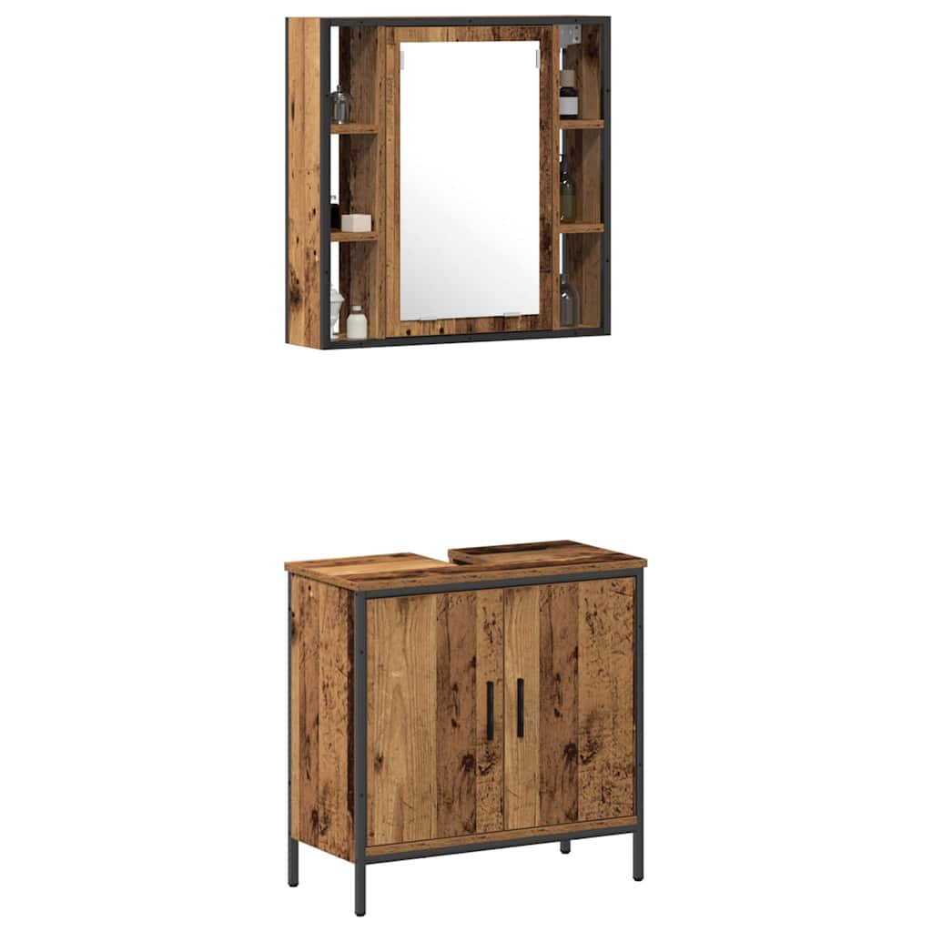 Bathroom Furniture Set with Shelf 2 pcs Brown Engineered wood
