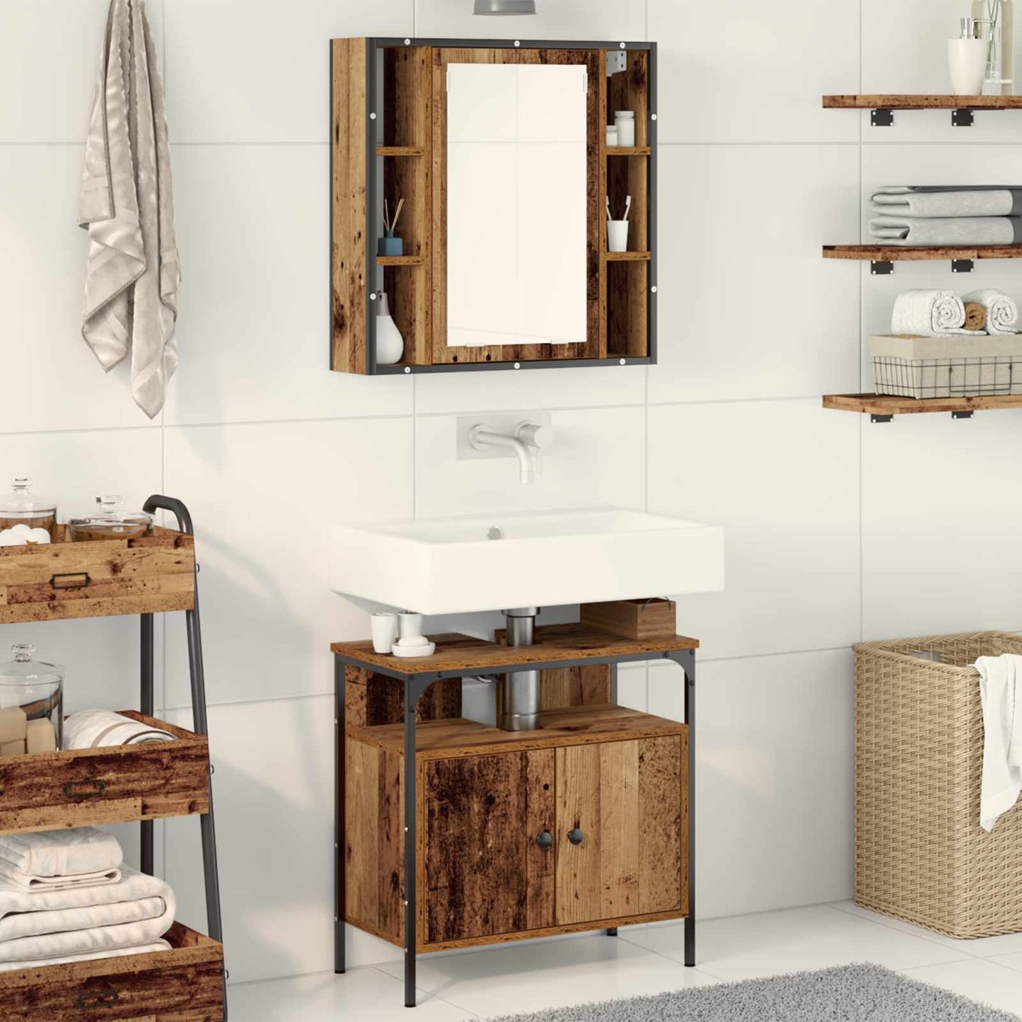 Bathroom Furniture Set with Shelf 2 pcs Brown Engineered wood