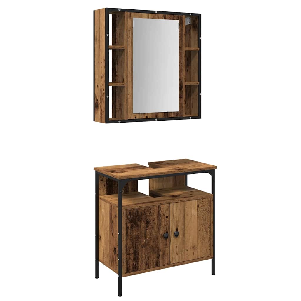 Bathroom Furniture Set with Shelf 2 pcs Brown Engineered wood