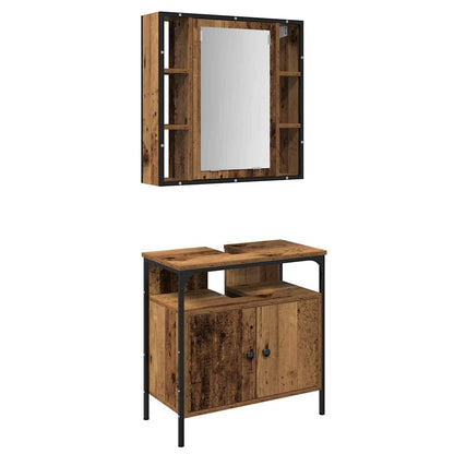Bathroom Furniture Set with Shelf 2 pcs Brown Engineered wood