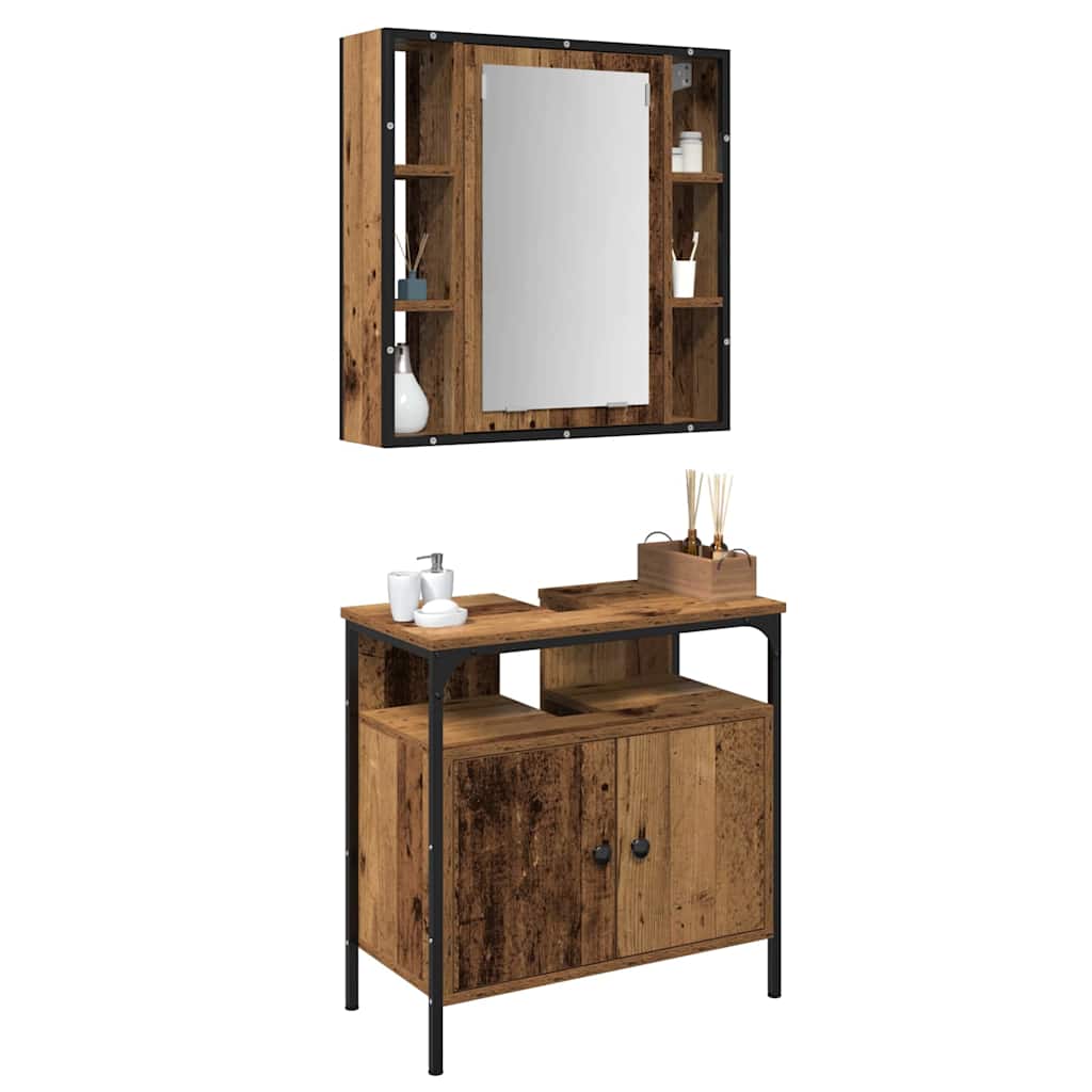 Bathroom Furniture Set with Shelf 2 pcs Brown Engineered wood