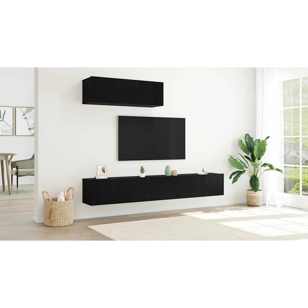 TV Cabinet Set Wall-mounted 3 pcs Black Oak Engineered Wood