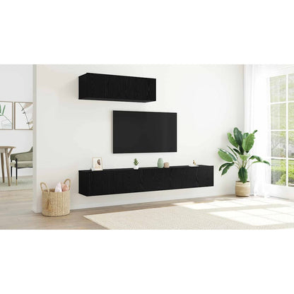 TV Cabinet Set Wall-mounted 3 pcs Black Oak Engineered Wood