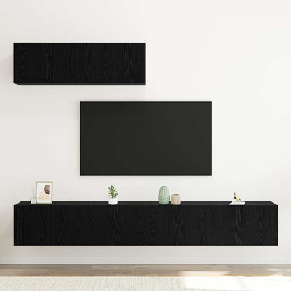 TV Cabinet Set Wall-mounted 3 pcs Black Oak Engineered Wood
