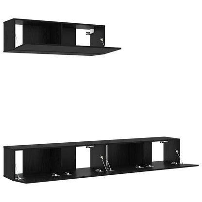 TV Cabinet Set Wall-mounted 3 pcs Black Oak Engineered Wood