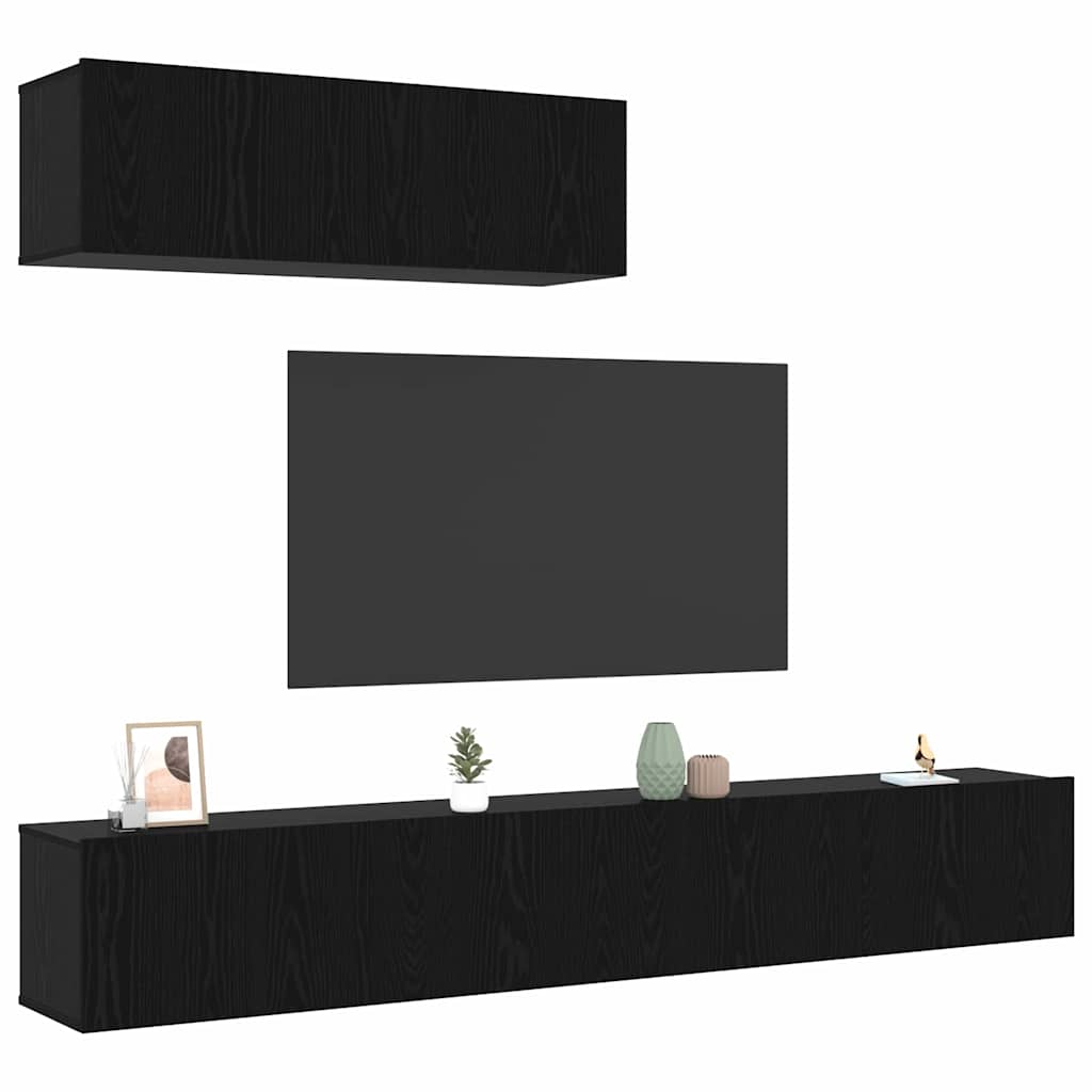 TV Cabinet Set Wall-mounted 3 pcs Black Oak Engineered Wood