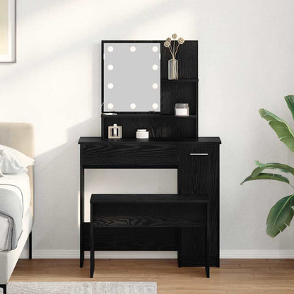 LED Dressing Table Set 2 pcs Black Oak Engineered Wood