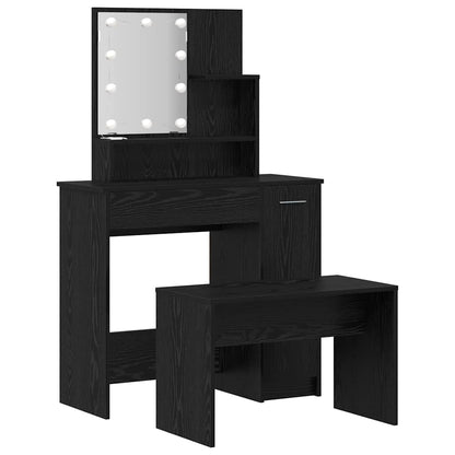 LED Dressing Table Set 2 pcs Black Oak Engineered Wood