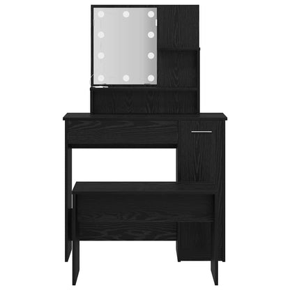 LED Dressing Table Set 2 pcs Black Oak Engineered Wood