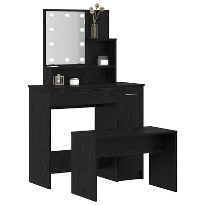 LED Dressing Table Set 2 pcs Black Oak Engineered Wood