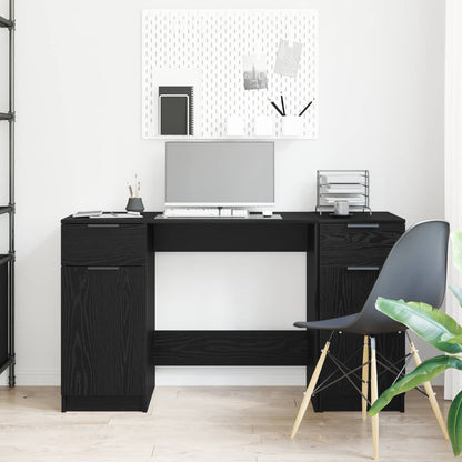 Desk with Drawer Black Oak 133 x 50 x 75 cm Engineered Wood