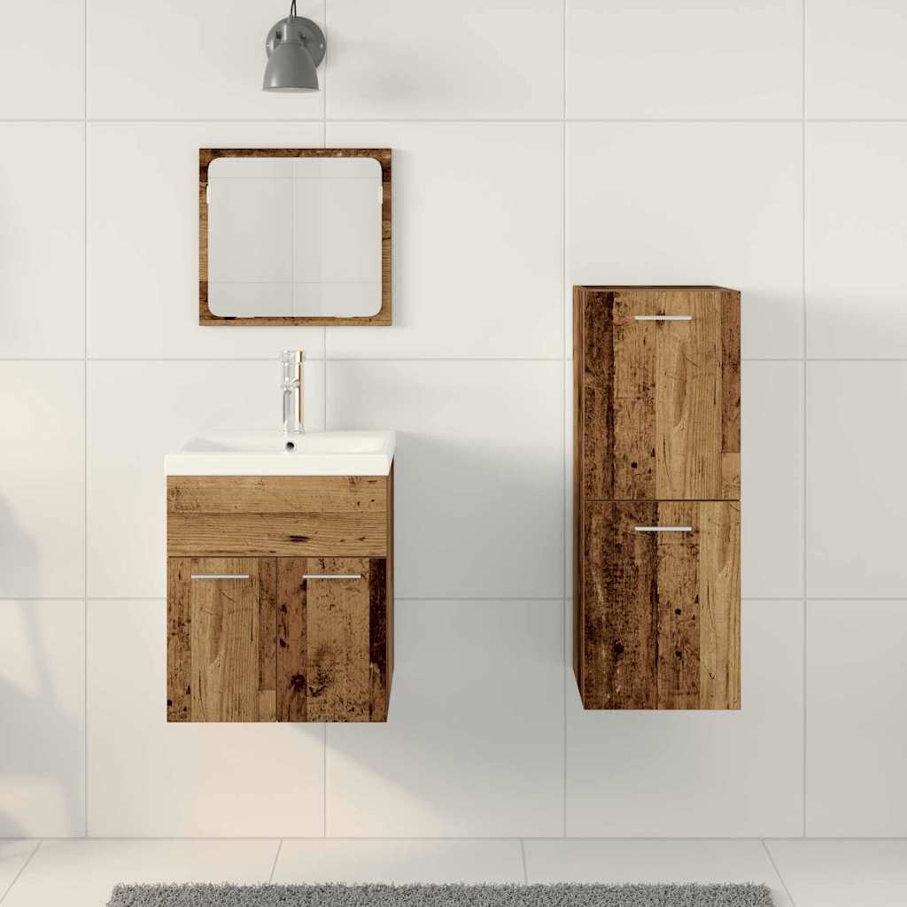 Bathroom Furniture Set 3 pcs Old Wood Engineered Wood