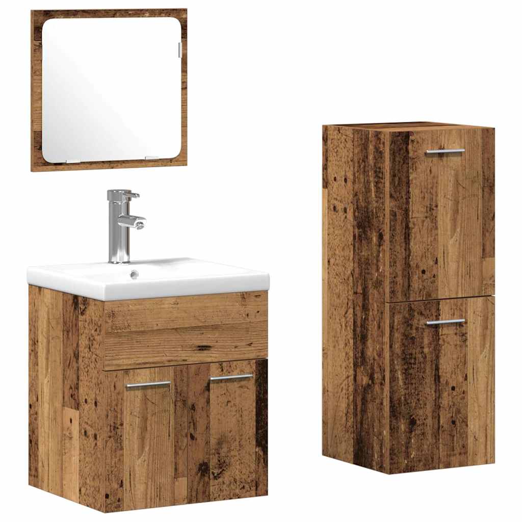 Bathroom Furniture Set 3 pcs Old Wood Engineered Wood