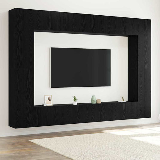 TV Cabinet Set 8 pcs Black Oak 100 x 30 x 30 cm Engineered Wood