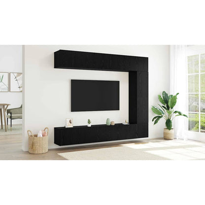 TV Cabinet Set Wall-mounted 5 pcs Black Oak Engineered Wood