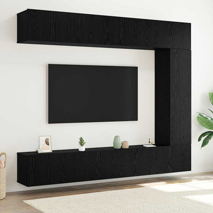 TV Cabinet Set Wall-mounted 5 pcs Black Oak Engineered Wood