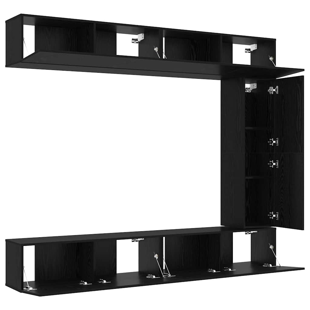 TV Cabinet Set Wall-mounted 5 pcs Black Oak Engineered Wood