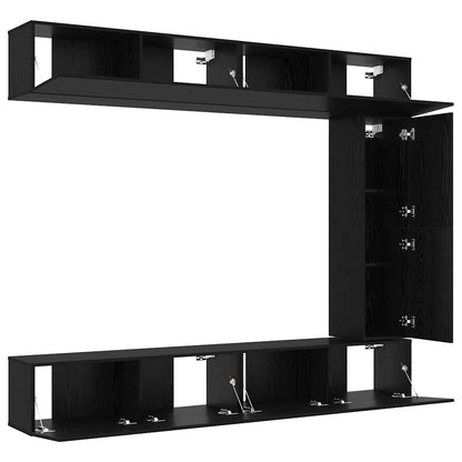 TV Cabinet Set Wall-mounted 5 pcs Black Oak Engineered Wood