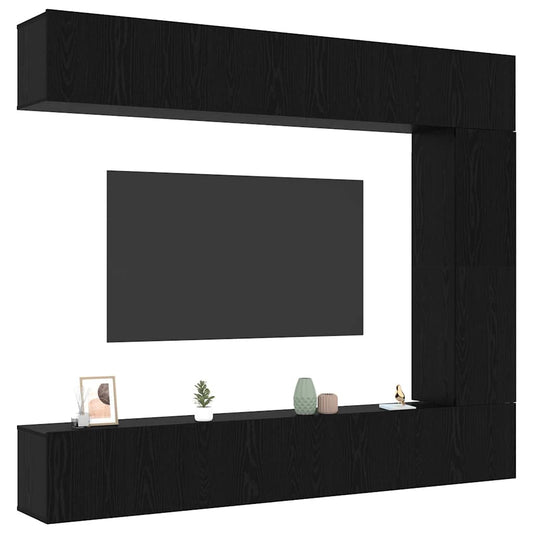 TV Cabinet Set Wall-mounted 5 pcs Black Oak Engineered Wood