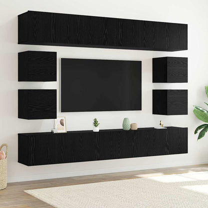 TV Cabinet Set Wall-mounted 8 pcs Black Oak Engineered Wood