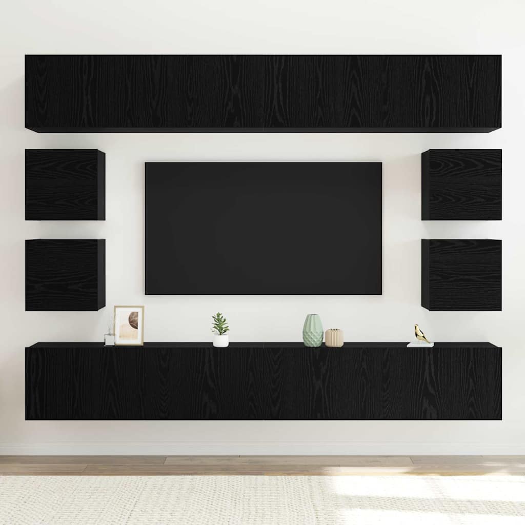 TV Cabinet Set Wall-mounted 8 pcs Black Oak Engineered Wood