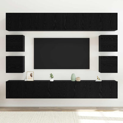 TV Cabinet Set Wall-mounted 8 pcs Black Oak Engineered Wood