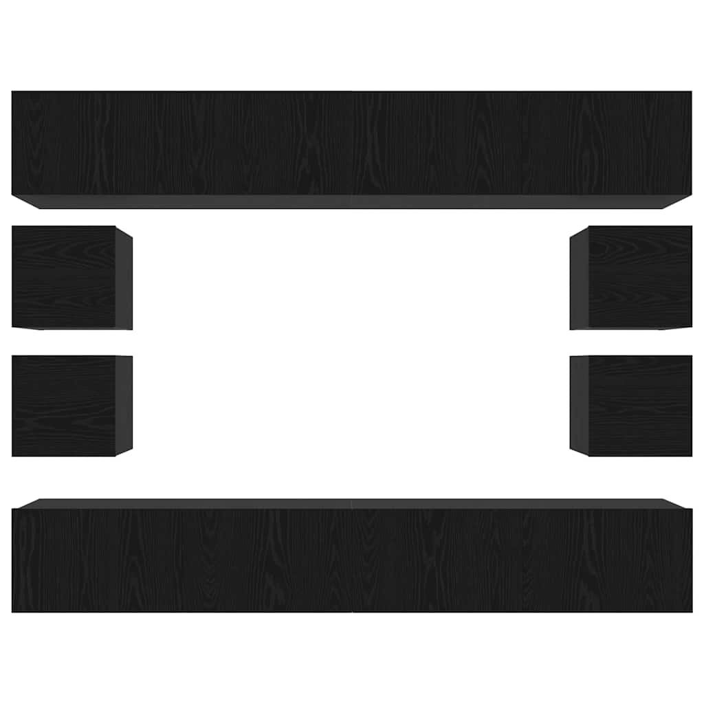 TV Cabinet Set Wall-mounted 8 pcs Black Oak Engineered Wood