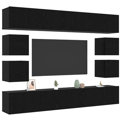 TV Cabinet Set Wall-mounted 8 pcs Black Oak Engineered Wood