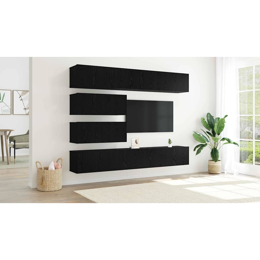 TV Cabinet Set Wall-mounted 6 pcs Black Oak Engineered Wood